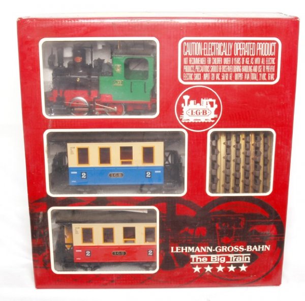 LGB 20301 passenger set 2020 0-4-0T coaches: LGB 20301 passenger set including 2020 0-4-0T and two coaches with track set, no transformer. Train has seen some use and needs cleaning, but nothing appears to be broken or missing, C7 excellent cond