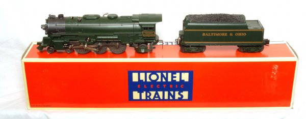 Lionel 18636 B and O 4-6-2 locomotive in OB: Lionel 18636 Baltimore and Ohio 4-6-2 locomotive in original box. Loco looks perfect, but is graded C8 due to having been run. Box shows light shelf wear.