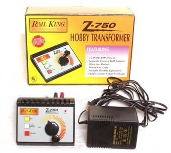 MTH Rail King Z-750 75W transformer in OB: MTH Rail King Z-750, 75 watt transformer in original box, C7. Untested.