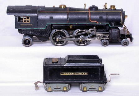 American Flyer prewar wide gauge 4692 with 4671: American Flyer prewar wide gauge 4692 loco with 4671 tender with Jeffersonian plates on tender. C5. Engine is rewheeled.