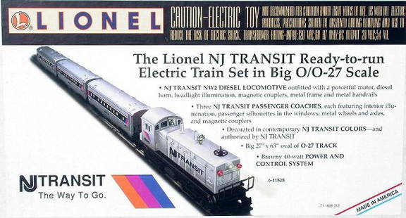 Lionel 11828 NJ Transit passenger set, OB: Lionel 11828 NJ Transit passenger set with track and transformer, C10 in OB.