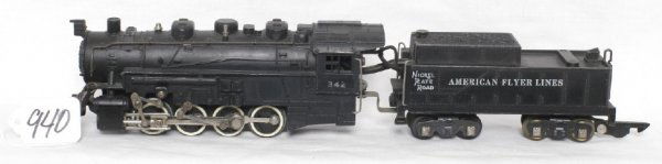 American Flyer 342 NKP 0-8-0 switcher SIT: American Flyer 342 NKP 0-8-0 die-cast switcher with smoke in tender, C7+.