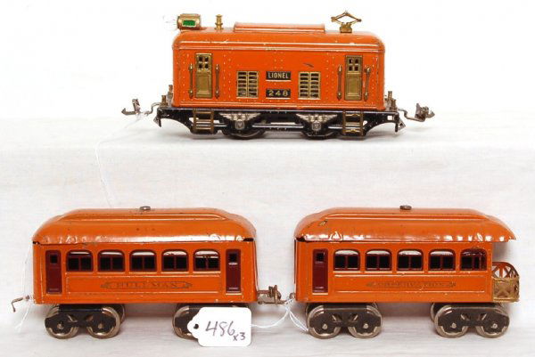 Lionel 248 boxcab electric loco, 603, 604: Lionel 248 boxcab electric loco, 603 Pullman, 604 observation, C6+.