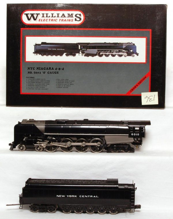 Williams No. 5602 NYC Niagara 4-8-4 in OB: Williams No. 5602 New York Central Niagara 4-8-4 loco and tender in original box. loco and tender should clean to look C8-9, but is graded C8 due to having been run.