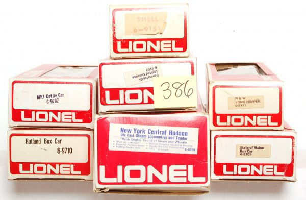 Lionel No. 1250 SSS NYC set w/8206: Lionel set number 1250 Service Station Special with 8206 diecast New York Central Hudson with Mighty Sound of Steam, 9111, 9709, 9707, 9710, 9151 and 9162, C7-8. No set box, train boxes show mild wear