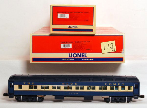 Lionel 15406 Giacobini, 39082 Halley, Tuttle: Lionel 15406 Giacobini diner with StationSounds, 39082 Halley combo and Tuttle coach, Blue Comet passenger cars in original boxes, C9-10.