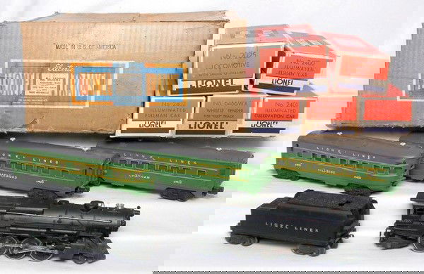 Lionel set 1430WS with set box and great trains: Lionel set 1430WS with a very tough to find set box that right now is C7-8 however a good box guy could make this box much better. Includes a 2025 steam engine and a 6466WX tender with 2400, 2401 and