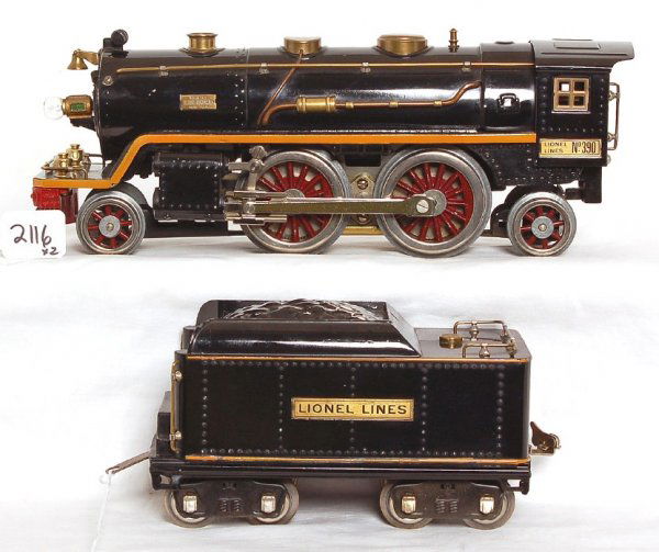 Lionel No. 390 2-4-2 loco and tender std. gauge: Lionel No. 390 2-4-2 loco and tender, refinished to look a great C8. Loco has been rewheeled.