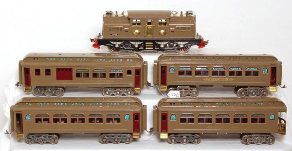 Lionel 402 0-4-4-0, 418, 419, 431, 490 pass. cars: Lionel 402 0-4-4-0 electric loco with 418 parlor, 419 baggage/parlor, 431 dining and 490 observation, passenger cars. Trains have been nicely restored to look C8.