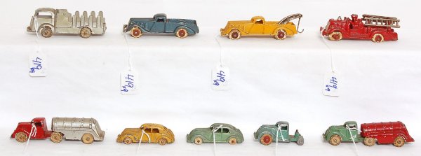 C.I. Hubley cars, trucks, wrecker, fire engine