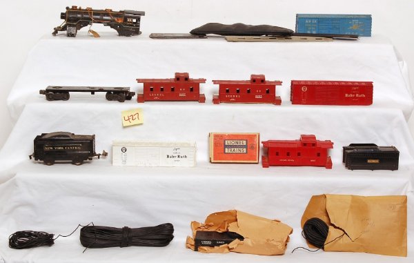 Box of O gauge trains, cars, trolley kit, more - 2