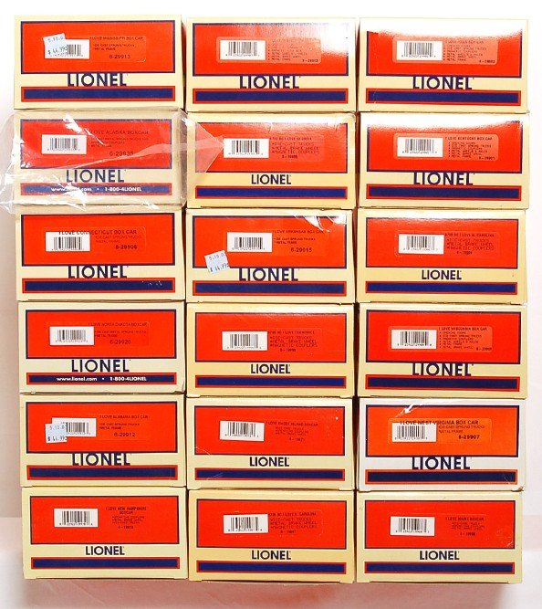 Eighteen Lionel I Love boxcars in OB