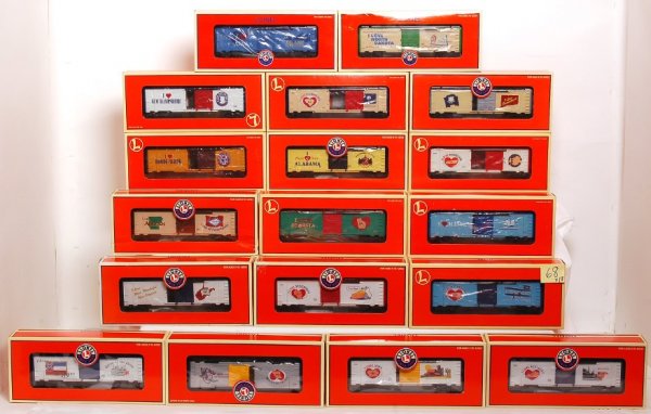 Eighteen Lionel I Love boxcars in OB - 2
