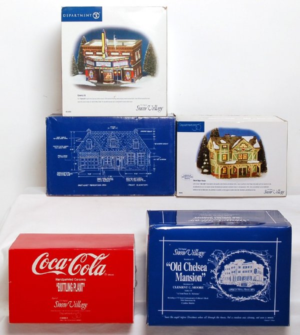 Five Department 56 Snow Village buildings in OB