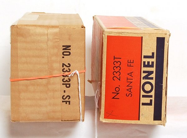 Nice Lionel 2333 Santa Fe F3 AA boxes only: Nice Lionel 2333 Santa Fe original boxes only, T is C8, P is C9 with insert and inst. sheet.