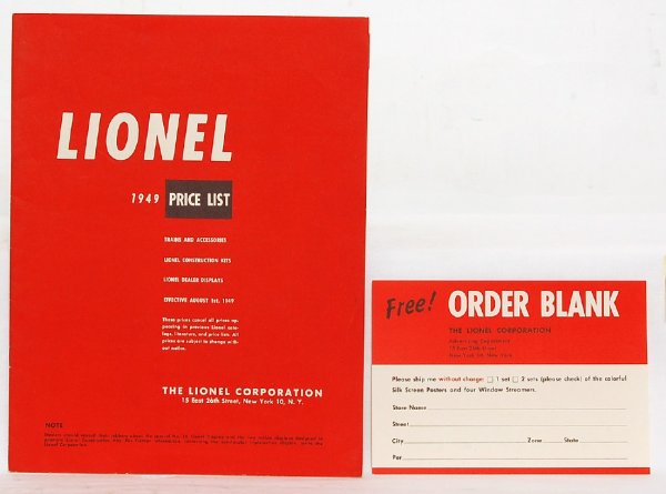 Lionel 1949 price list with dealer displays