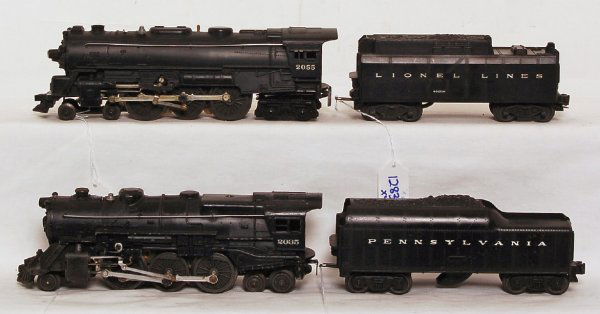 Lionel 2055 4-6-4, 6026W, 2035 2-6-2, PRR tender: Lionel 2055 4-6-4 steam loco with 6026W tender. 2035 2-6-4 steam loco with unnumbered Pennsylvania tender with whistle. Trains look C6 area.