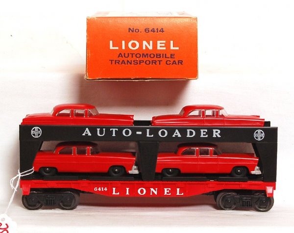 Unrun Lionel 6414 autoloader, red autos, OB - 2
