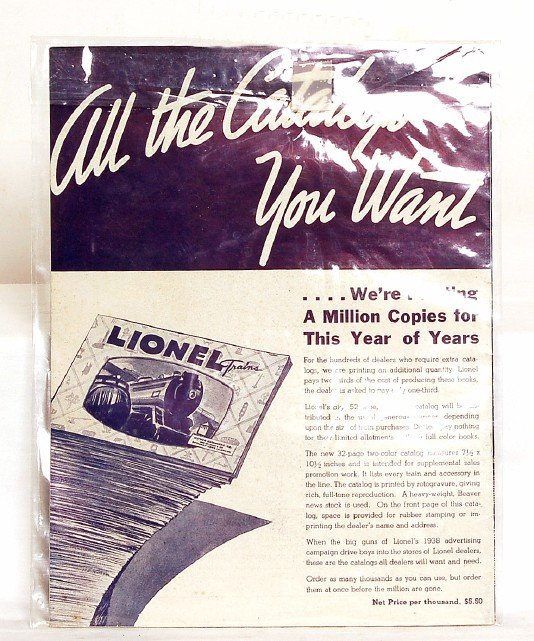 Lionel dealer display catalog/prices 1938 - 2
