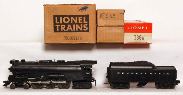 Nice Lionel 665 Hudson in master carton OB: Lionel 665 Hudson with 736W tender, nice C8. Master carton is C9, loco OB C9-10, tender OB is same condition but does have a piece of clear tape on one end.