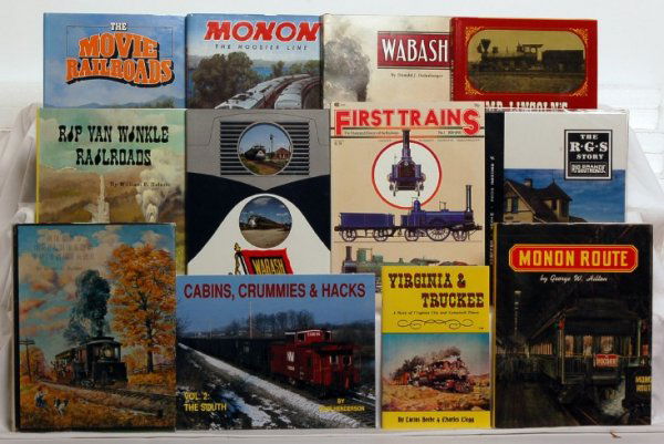 Nine hard bound railroad books, Monon, Wabash...: Nine hard bound railroad books, titles are as follows: Monon Route, Ghost Railroads of Indiana, Monon The Hoosier Line, Wabash, Mr. LincolnÕs Military Railroads, The Movie Railroads, Rip Van Winkle R