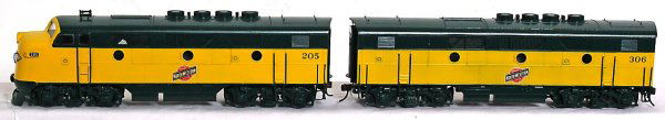 All Nation O scale 2 rail C&NW diesel A-B units: All Nation O scale 2 rail Chicago and North Western diesel A-B units, A unit has minor touchups at pilot, C7 area. Both units are powered and power both trucks.