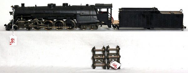 KTM brass O scale 2 rail 4-8-4 loco and tender: KTM brass O scale 2 rail 4-8-4 loco and tender. Tender needs trucks reattached, train should clean C6+.