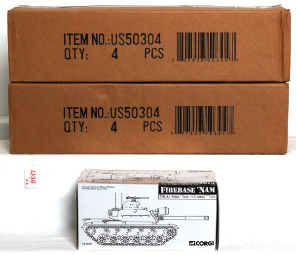 Eight Corgi US50304 Firebase Nam M48-A3 Patton: Eight Corgi US50304 Firebase Nam M48-A3 Patton tanks in original boxes, C9-10. 1:50 scale.