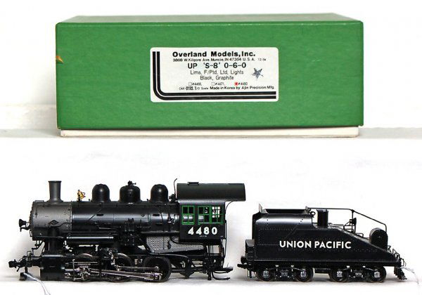 Overland Models Union Pacific S-8 0-6-0 OB: Overland Models by Ajin Precision Union Pacific S-8 0-6-0 Lima, factory painted with lights, black/graphite, #4480, C9-10. OB.