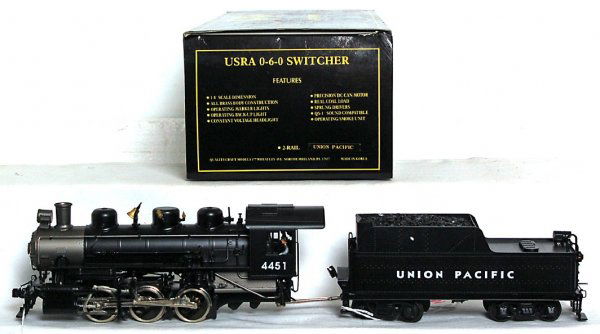 Weaver brass USRA U.P. 0-6-0 switcher in OB: Weaver Gold Edition brass 2 rail O scale USRA Union Pacific 0-6-0 switcher and tender in original box, C9-10.
