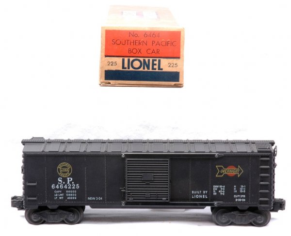 Lionel 6464-225 Southern Pacific Boxcar MINT OB: Lionel postwar 6464-225 Southern Pacific, type IIa boxcar in OB. Car is test run, C9 OB has all flaps, C8-9.