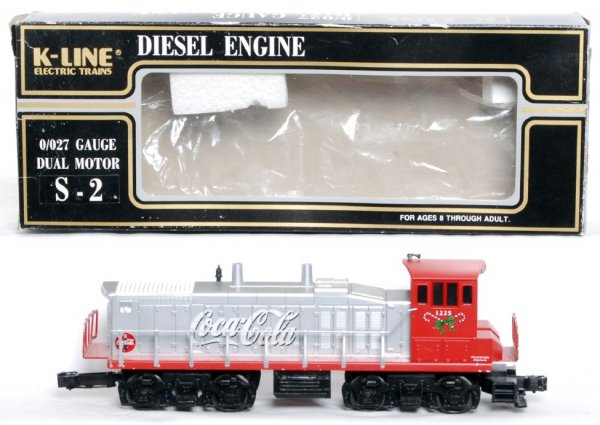 K-Line K1229 Coke S-2 diesel switcher: K-Line K1229 Coke Christmas S-2 diesel switcher, C7. Box is hand identified and may or may not be original, missing insert.