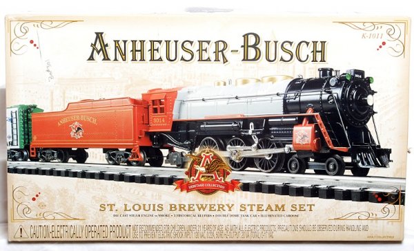 K-Line K-1011 Anheuser-Busch St. Louis Brewery: K-Line K-1011 Anheuser-Busch St. Louis Brewery Steam set, C9-10, loco is test run C9. Anheuser-Busch 4-6-2 loco and tender with Adolphus reefer, Ice car, A-B tank, A-B beer and ice reefer and Budweise