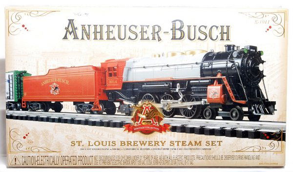 K-Line K-1011 Anheuser-Busch St. Louis Brewery: K-Line K-1011 Anheuser-Busch St. Louis Brewery steam set consisting of: Anheuser-Busch 4-6-2 loco and tender with Adolphus reefer, Ice car, A-B tank, A-B beer and ice reefer and Budweiser caboose and