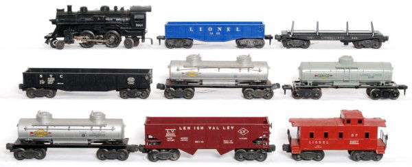 Lionel 3461, 6257, 6465, 1002, 1001, 6462, more: Lionel 3461 automatic dump car, 6257 SP caboose, 6465 Sunoco tank, 1002 gondola, 1001 2-4-2 loco, 6462 New York central gondola, 1005 Sunoco tank, 6456 Lehigh Valley hopper and 6465 Sunoco tank. Pleas