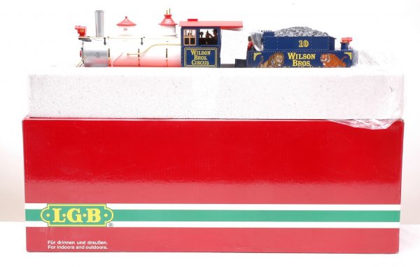 LGB 24192 Wilson Bros. Circus Loco Tender MINT OB: LGB G scale 24192 Wilson Bros. Circus steam loco and tender in OB, C10.