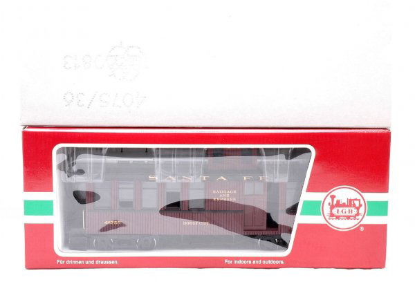 LGB 48755 Santa Fe Drovers Caboose MINT OB: LGB G scale 48755 Santa Fe Drovers Caboose in OB with outer sleeve, C10.