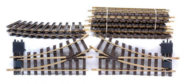 LGB 10-1000 Straight 4-1100 Curve Pair Switches: LGB G scale ten 1000 straight track sections, four 1100 curve track sections and a pair of manual or electric switches; 1210/1215 left hand and 1200/1205 right hand. All track sections are C8.