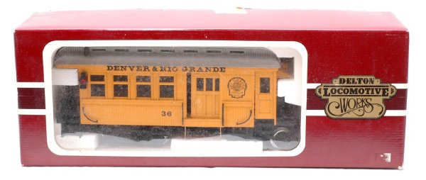 Delton 2264-Y D&RG Mack Rail Bus MINT Boxed: Delton Locomotive Works G scale 2264-Y Denver & Rio Grande Mack Rail Bus in OB, C10.