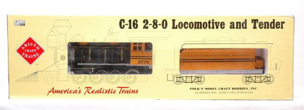 Aristo ART-80102 D&RGW C-16 Loco Tender MINT OB: Aristo Craft Trains G scale ART-80102 Denver & Rio Grande Western C-16 2-8-0 loco and tender in OB, C10.