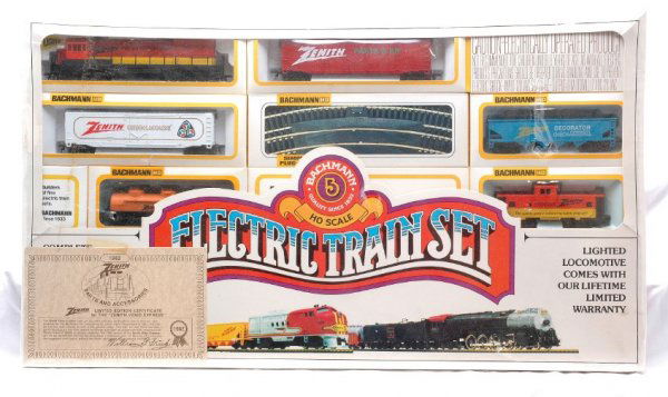 Bachmann 400400 Zenith Video Express 1982 LE MIB: Bachmann HO gauge Zenith Video Express Limited Edition freight set no. 400400 in factory sealed original set box, C10. This set was produced by Bachmann exclusively for Zenith Radio Corporation in 198