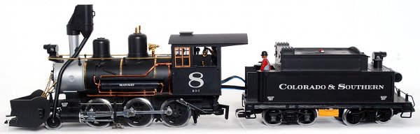 LGB G scale 2319S Colorado and Southern Mogul: LGB G scale 2319S Colorado and Southern 2-6-0 Mogul steam loco and tender, and has repaired trim, train should otherwise clean C7-8. In photo tender is missing coal load. Coal load is in present and i