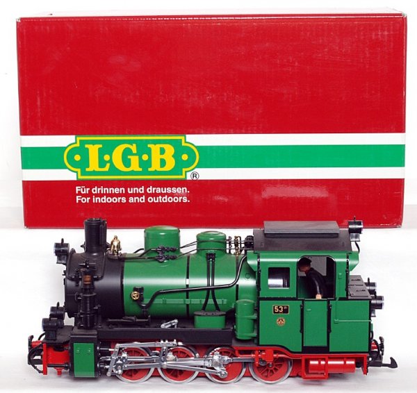 LGB G scale 28002 Ru.KB-Dampflok. 53 Mh in OB: LGB G scale 28002 Ru.KB-Dampflok. 53 Mh, Rugen steam loco No. 53 in original box, should clean to look C9, graded C8 due to having been run lightly.