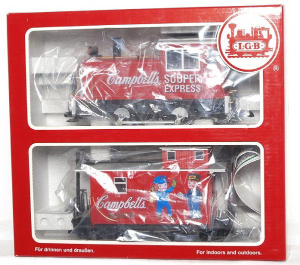 LGB G scale 70630 CampbellÕs Souper Express set: LGB G scale 70630 CampbellÕs Souper Express train in original box, train looks C9-10, graded C8 due to having been run.