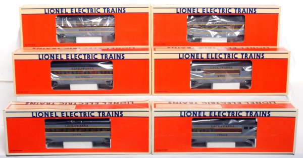 Lionel Lackawanna aluminum passenger cars in OB: Lionel 19130 Lackawanna four pack of aluminum passenger cars. 19131 2000 baggage, 19132 Binghampton dining, 19133 Buffalo coach, 19134 Baltusrol observation. 19135 Ithaca combo and 19136 Utica coach.