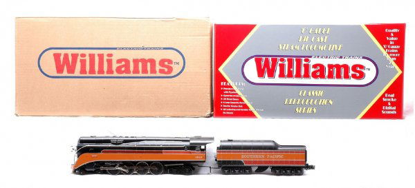 Williams GS4-100 GS4 SP 4-4-8-4 Loco LIKE NEW OB: Williams GS4-100 GS4 Southern Pacific Daylight 4-4-8-4 loco with whistle, bell and tender in OB with outer shipping carton. The loco and tender are C8.