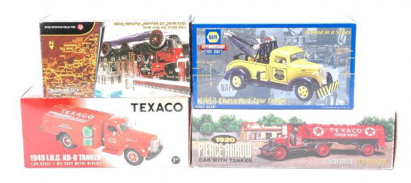 Ertl H817 Mack First Gear 19-2567E 19-2375 MINT: Ertl Collectibles H817 1920 Pierce Arrow cab with Texaco tanker and 1918 Mack AC Bulldog flatbed truck in factory new boxes. Also included is a First Gear 19-2567E Texaco 1949 I.H.C. DB-8 tanker and 1