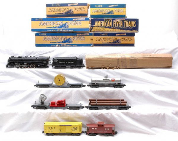 AF Pacemaker Freight Set K5352W 326 936 937 946: American Flyer S gauge The Pacemaker freight set no K5352W containing; 326 NYC 4-6-4 Hudson loco missing the pilot truck with tender, 925 Gulf tank, 928 New Haven lumber car, 936 depressed cable reel