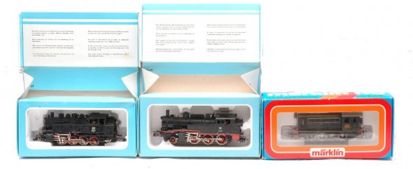 Marklin HO 3031 Tank 3095 Loco BR 74 3145 OBs: Marklin HO gauge 3031 tank engine, 3095 tender locomotive BR 74 and 3145 locomotive,C7 in OBs.