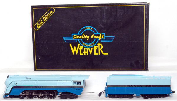 Weaver brass Santa Fe Blue Goose 4-6-4 Hudson: Weaver brass Santa Fe Blue Goose 4-6-4 Hudson loco and tender in original box with operating smoke unit, C9.